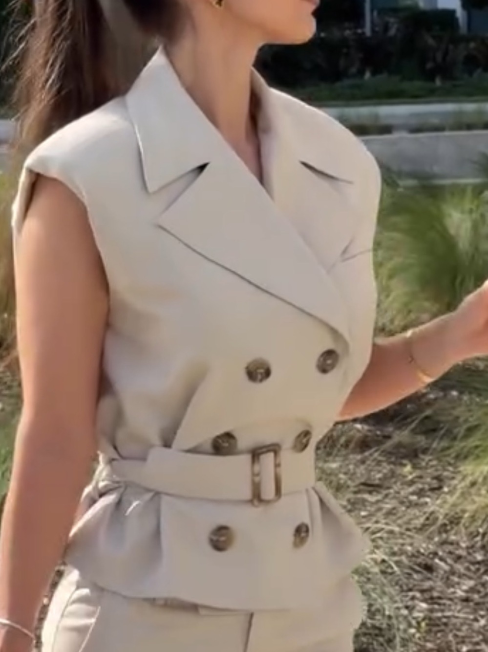 JLUXLABEL Beige In Focus Belted Vest